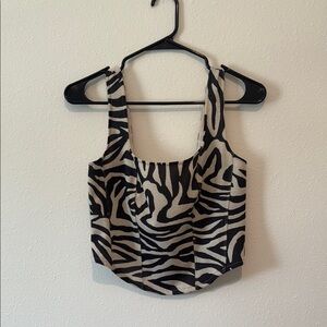 H&M Black and White Zebra Print Fitted Crop Tank Top